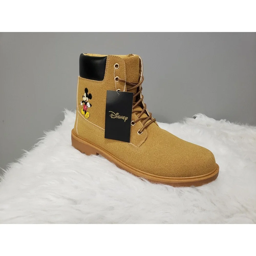 NEW Men's MICKEY MOUSE Lace Up‎ Combat Boots Ankle Tan Size 12 Disney Chukka